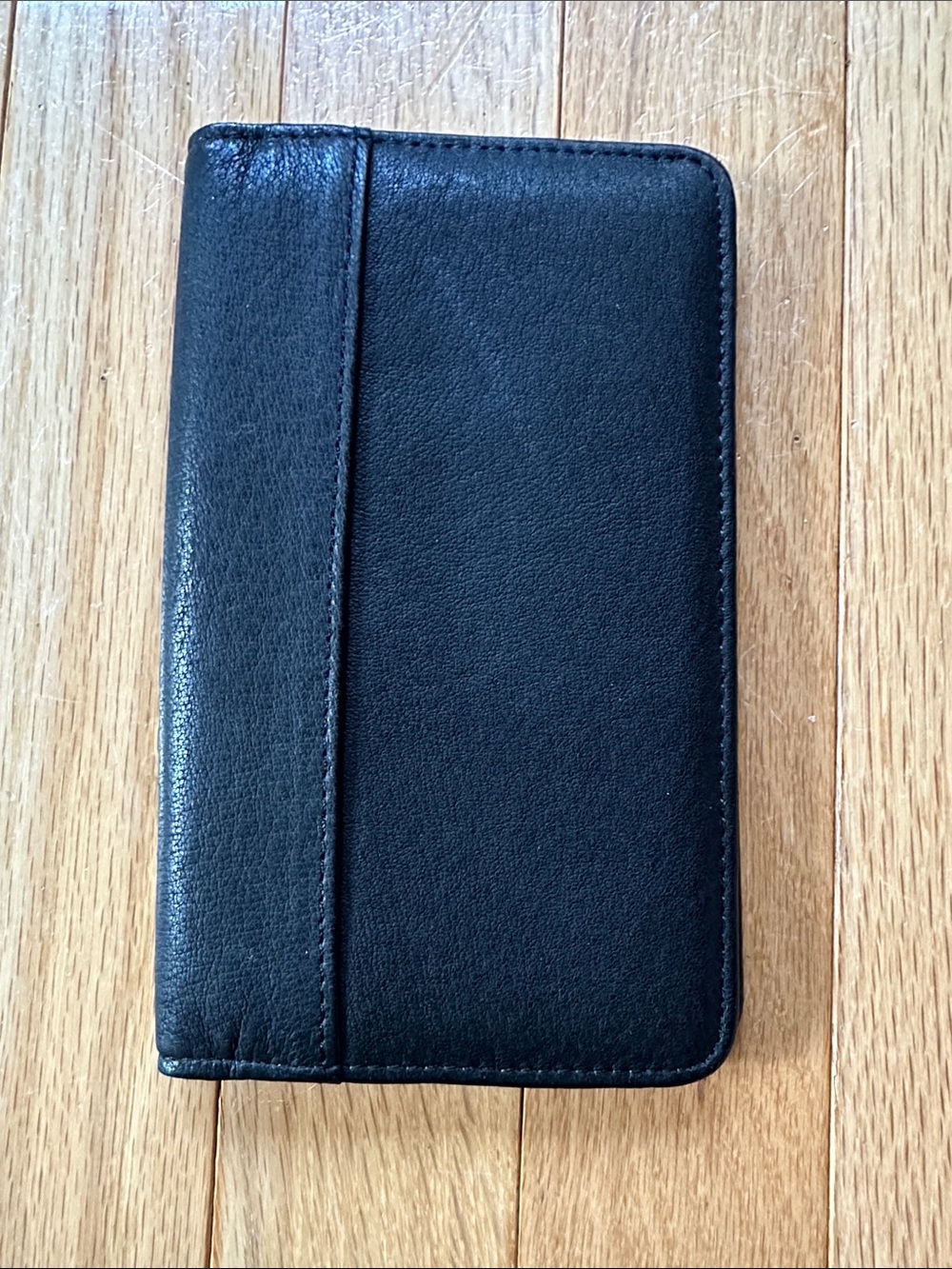Black Leather Passport Checkbook Wallet Case